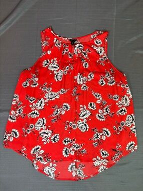 Torrid Floral Blouse Size 2 Red Black White Sleeveless Chiffon Plus Size Top